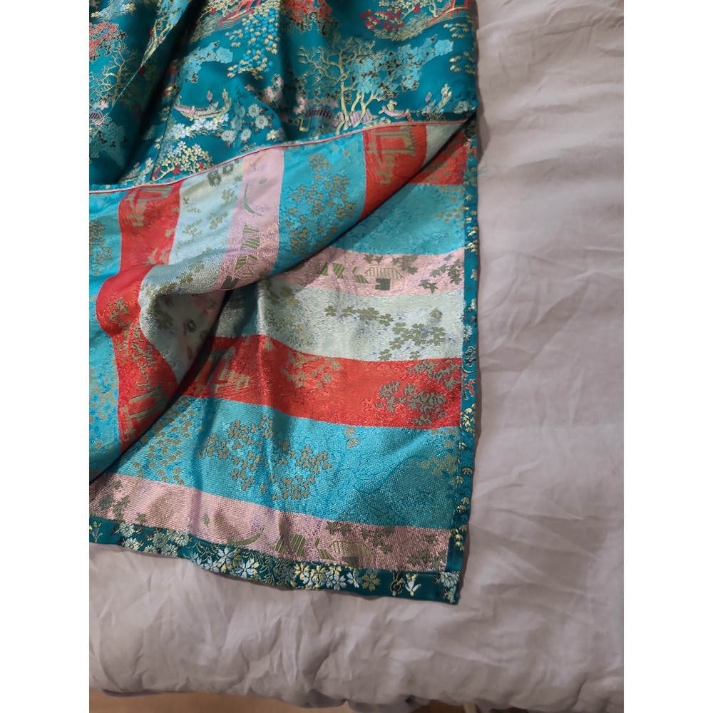Vintage Eastex Kimono Robe women SZ‎ M Teal all over Floral Japan jacquard print - Picture 9 of 11